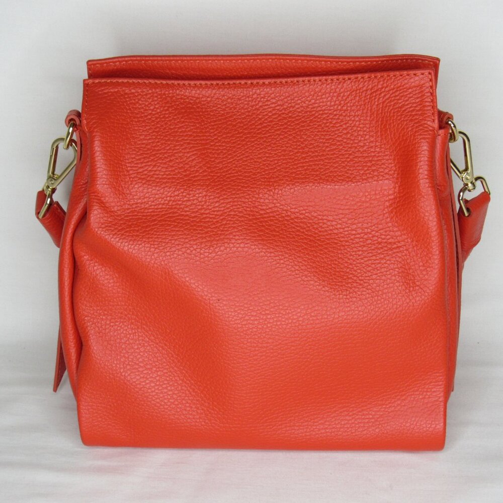 Orange Leather Made In Italy Braided Strap Shoulder Bag Purse - Picture 3 of 12